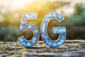 Futuristic 5G Network Technology Symbol in Nature Outdoors Digital Connectivity Concept photo
