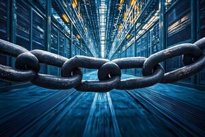 Strong Metal Chain Link Security in Modern Data Center Server Room photo