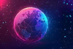 Global Network Connection Futuristic Digital Earth with Illuminated Lines and Nodes photo