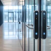 Modern Office Access Control System Glass Door with Digital Locks and Handle photo