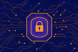 Secure Data Protection Abstract Padlock Icon on Circuit Board Background photo