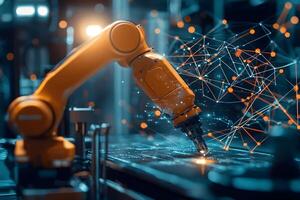 Advanced Robotic Arm in Smart Factory Industry 4 0 Automation Technology Network Connection photo