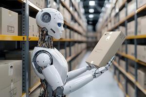 Automated Warehouse Robot Handling Package Logistics Inventory and Robotics Technology photo