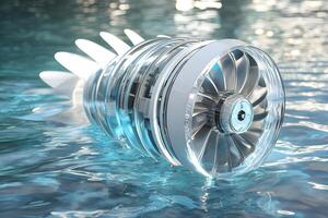 Futuristic Hydro Turbine Engine in Clear Water Innovative Clean Energy Technology photo