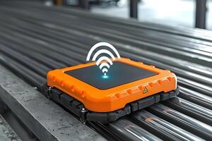 Wireless Smart Industrial Sensor on Conveyor Belt Automated Factory Technology photo