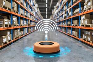 Automated Warehouse Robot Navigation System with WiFi Connectivity in a Modern Distribution Center photo