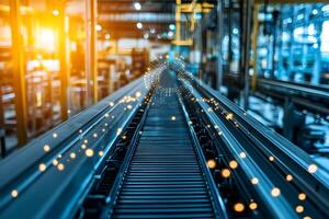 Automated Factory Conveyor Belt System with Digital Overlay Smart Manufacturing Technology photo