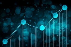 Global Growth Chart Abstract Teal Bokeh Background with Upward Trend Line and Globe Markers photo