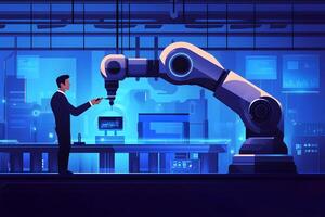 Industrial Automation Robotic Arm and Engineer in Modern Factory Setting photo