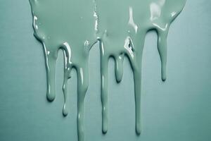 Abstract Dripping Paint Texture Teal Green Color Fluid Background Art Design photo