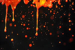 Abstract Spicy Sauce Dripping with Splashes on Black Background photo