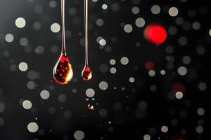 Abstract Macro Photography of Two Falling Drops of Liquid with Bokeh Background photo