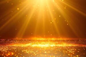 Golden Glitter Background with Light Rays Sparkling Golden Texture Festive Abstract photo
