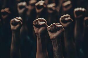 Hands raised in the air with a crowd of people photo