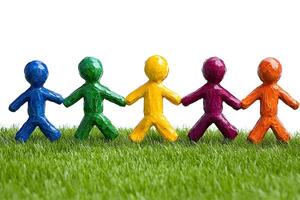 A group of colorful people standing in a field photo
