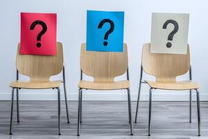 Three chairs with question marks on them photo