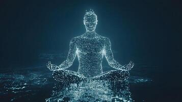 A man in a lotus position with a glowing light around him photo
