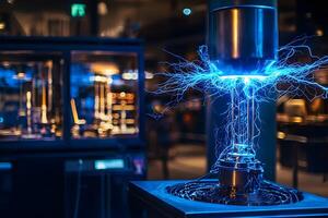 A machine with a blue light and a metal object photo