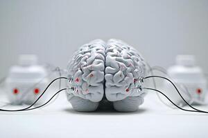 A brain with wires connected to it photo