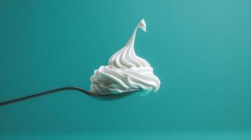 A spoon with whipped cream on top of it photo