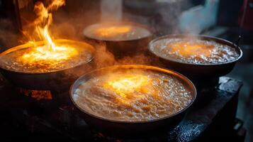 A pot of soup is on fire photo
