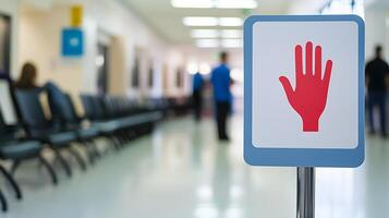 Hospital Waiting Area with Stop Sign Out of Focus Patients and Chairs photo