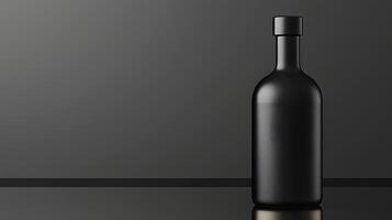 Elegant Black Glass Bottle Mockup on Dark Background Perfect for Branding and Design Projects photo