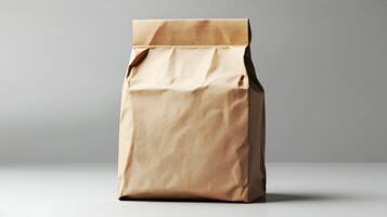 Brown Kraft Paper Bag Mockup Crumpled Texture Empty Packaging Studio Shot photo
