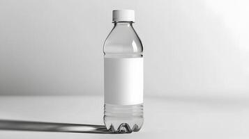 Transparent Plastic Water Bottle Mockup with Blank White Label Studio Shot photo