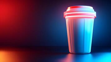 Stylish Disposable Cup Mockup with Neon Red and Blue Lighting Product Presentation photo