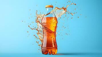 Refreshing Amber Soda Bottle Splashing Vibrant Liquid Cold Drink photo