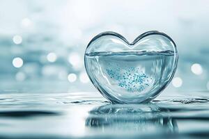 Heart Shaped Glass Vessel with Water and Teal Abstract Particles Abstract Water Still Life photo