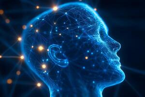 Abstract Digital Human Head Profile Neural Network AI Technology Concept photo
