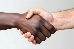 Diverse Hands Clasped in a Firm Handshake Symbol of Unity and Agreement photo