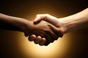 Diverse Hands Clasped Together Unity Teamwork and Interracial Collaboration photo