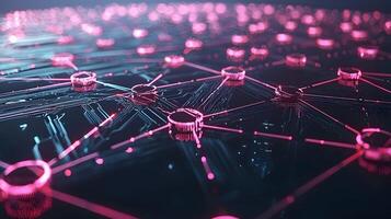 Abstract Network Data Flow Pink Nodes Connected on Futuristic Circuit Board photo
