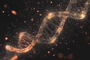 Abstract Glowing DNA Helix Particle Structure Golden Sparkles Science Background photo