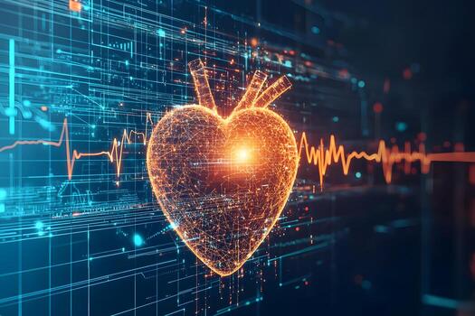 digital latido del corazón resumen brillante corazón red datos visualización foto