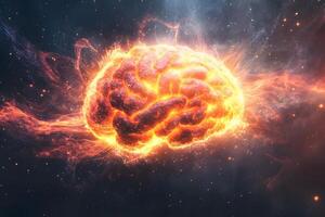 Fiery Brain Explosion Abstract Concept of Intense Mental Power and Creativity photo