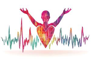 Vibrant Heartbeat Abstract Low Poly Person Silhouette with Colorful ECG Waves photo