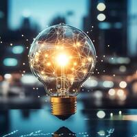 Illuminated Lightbulb with Network Connections Bright Idea Innovation Concept photo