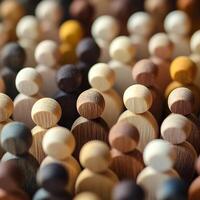 Diverse Wooden Figures Representing Global Unity and Inclusion in a Crowd photo