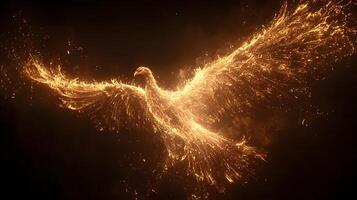 Fiery Phoenix Bird in Flight Abstract Gold Sparkles Mystical Creature photo