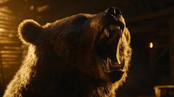 Powerful Grizzly Bear Roaring Close Up Wildlife Nature Wild Animal Brown Bear Fearsome Angry photo