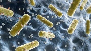 Microscopic View of Rod Shaped Bacteria and Cocci on Cellular Surface photo