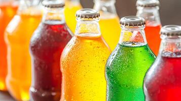 Refreshing Assortment of Colorful Bottled Sodas Sparkling Drinks Summer Beverages photo