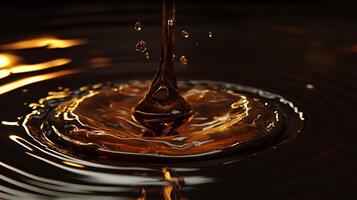 Golden Liquid Droplet Impacting Dark Surface Abstract Fluid Dynamics Ripple Effect photo