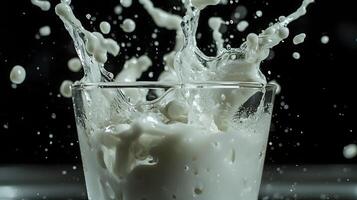Dynamic Milk Splash in Glass Refreshing Dairy Drink White Liquid Close Up Photography photo