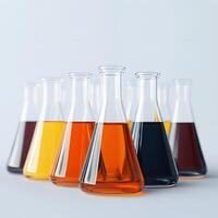 Colorful Liquids in Erlenmeyer Flasks Science Experiment Chemistry Lab Research Test Tubes Chemical photo