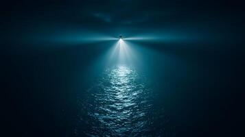 Lighthouse Beam Cutting Through Night Ocean Fog Dramatic Seascape photo